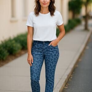 Chico's Womens Jeans Size 2.5 Large 14 Blue Platinum Damask Denim‎